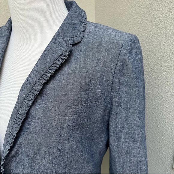 NWOT J. Crew Regent Blazer Blue Chambray Ruffled Trim Classic Preppy Women’s 4 - Picture 4 of 14